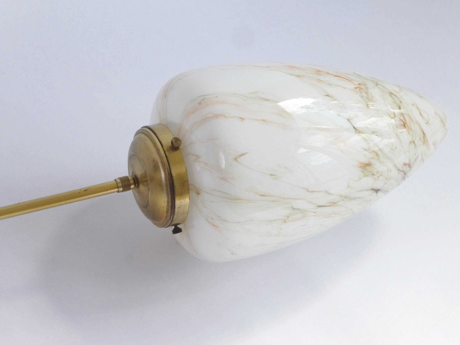 Vintage Art Deco Marbled Glass Pending Lamp, Opal Shaped Hanging Light, Mid Century Lamp In White With Beautiful Colours photo 407.0