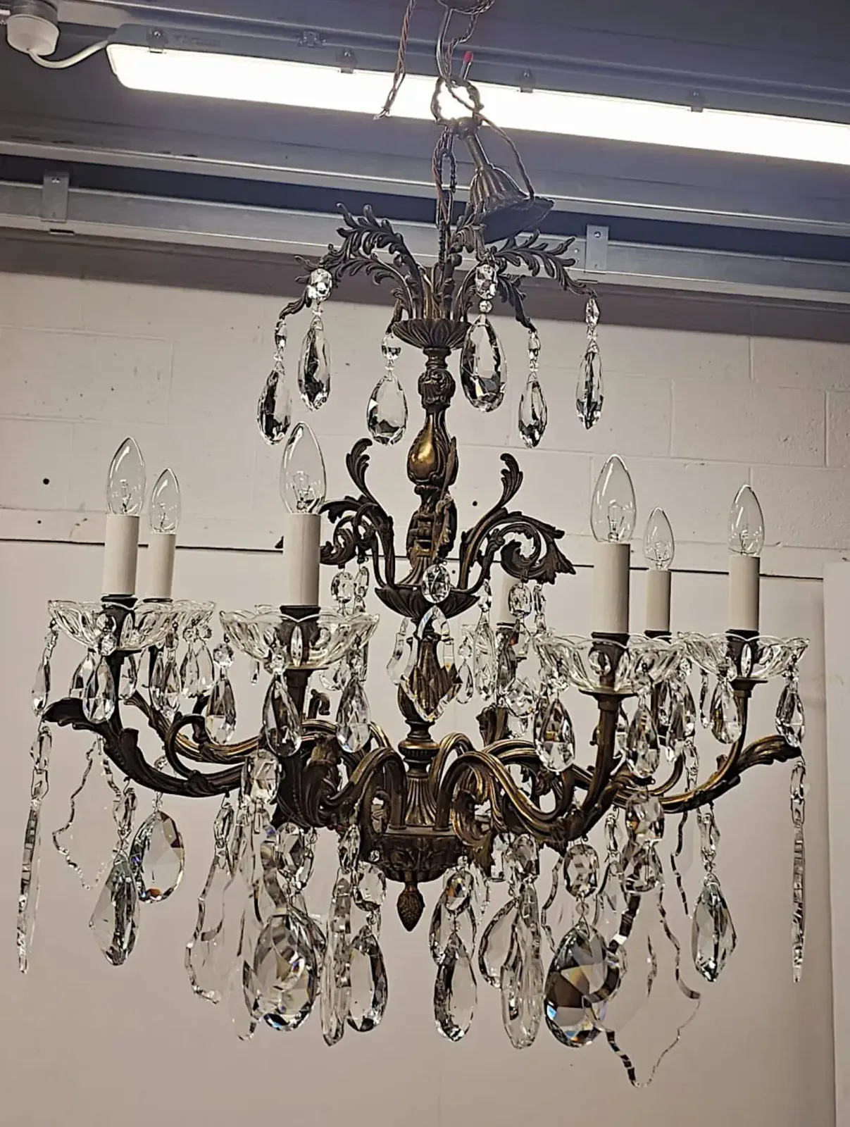 A Stunning Early 20th Century Italian Gilt Bronze And Crystal Eight Branch Rewired Chandelier photo vintage
