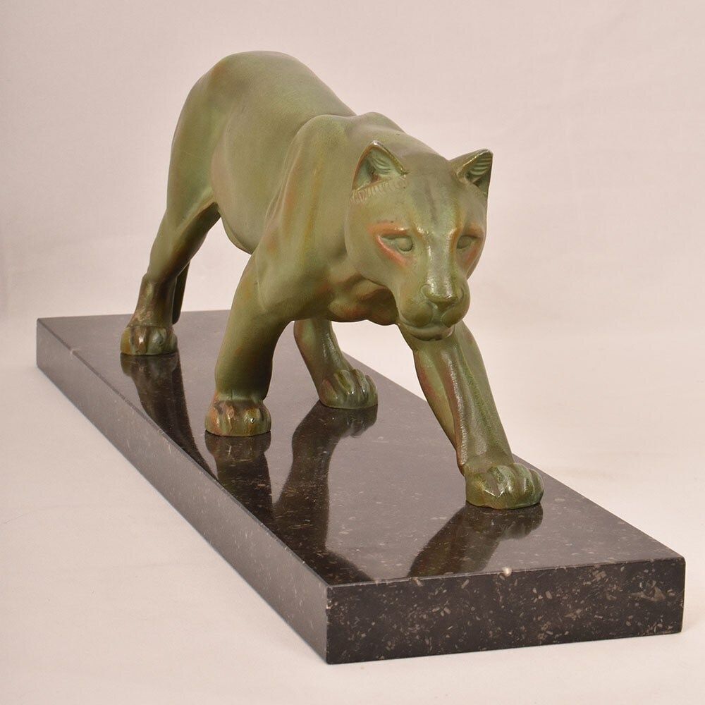 Antique Antimony Statues, Leducq Marcel, Art Déco, Panther. (Stan95)