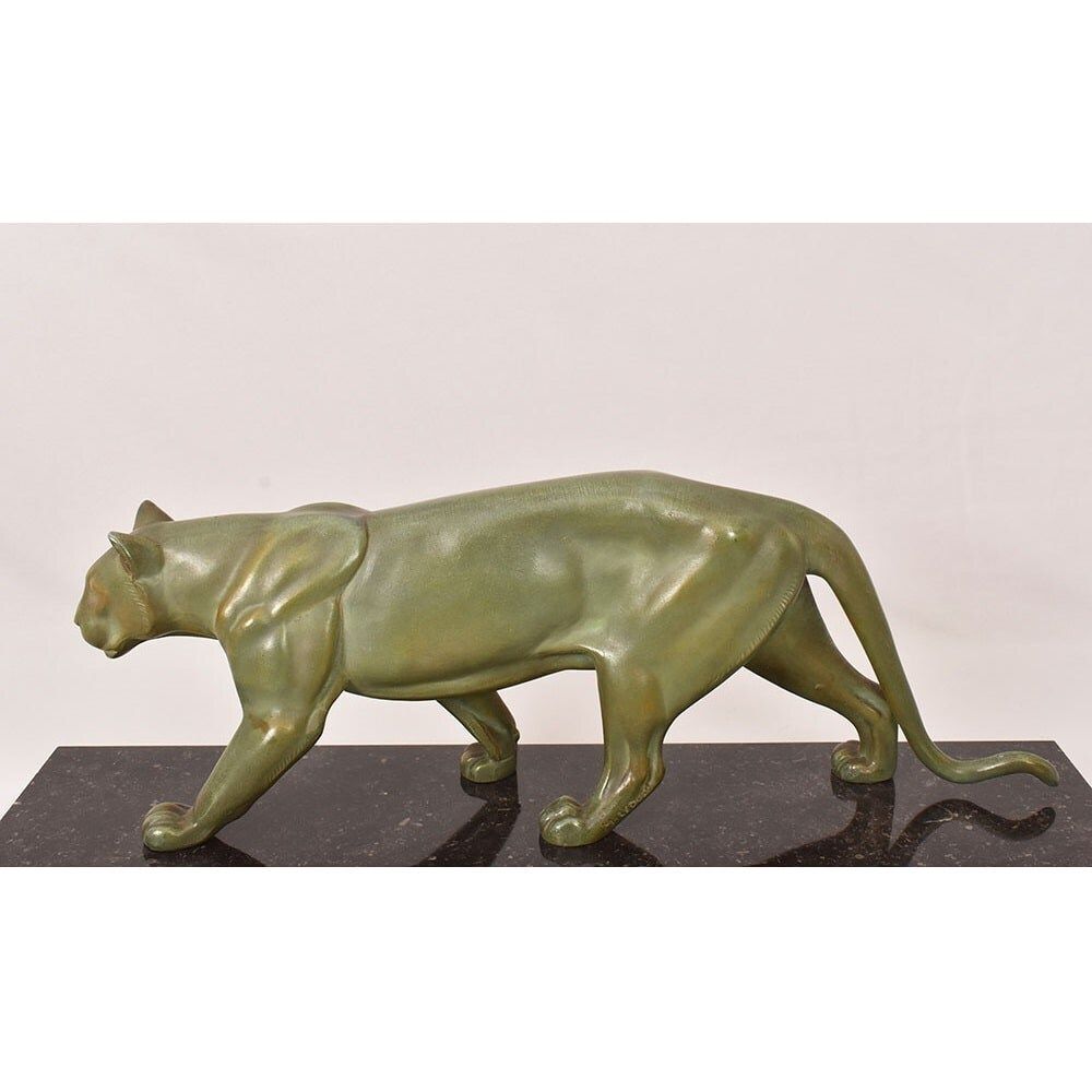 Antique Antimony Statues, Leducq Marcel, Art Déco, Panther. (Stan95) photo for sale