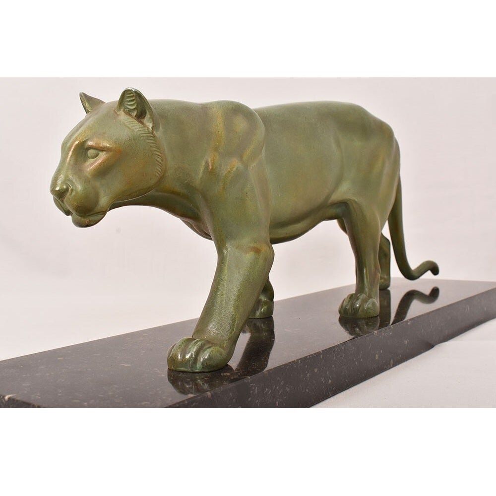 Antique Antimony Statues, Leducq Marcel, Art Déco, Panther. (Stan95) photo Art