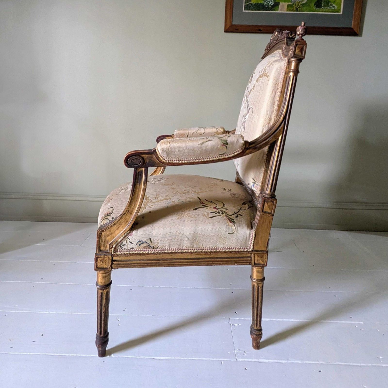 A Pair Of Antique French Carved Armchairs Or Fauteuil In Original Paint And Gilt C1900 photo Furniture