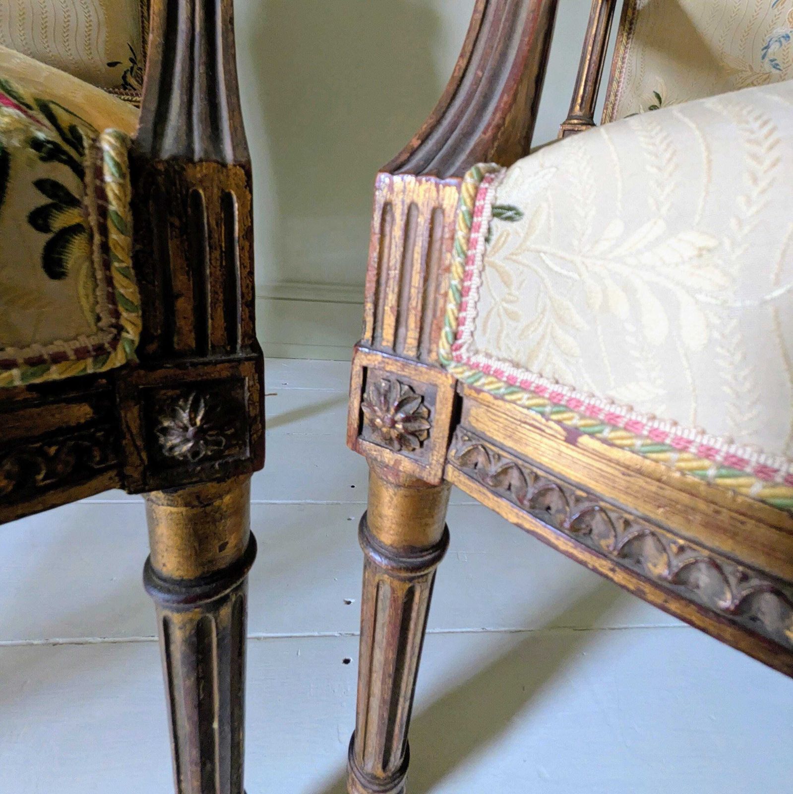 A Pair Of Antique French Carved Armchairs Or Fauteuil In Original Paint And Gilt C1900 photo vintage