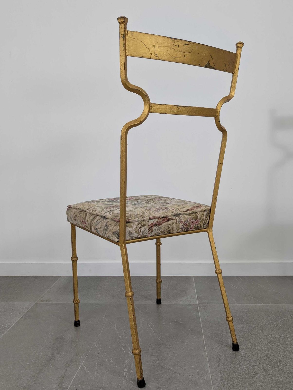Set Of 4 Gold Wrought Iron Chairs With Floral Tapestry, 1980s photo vinterior