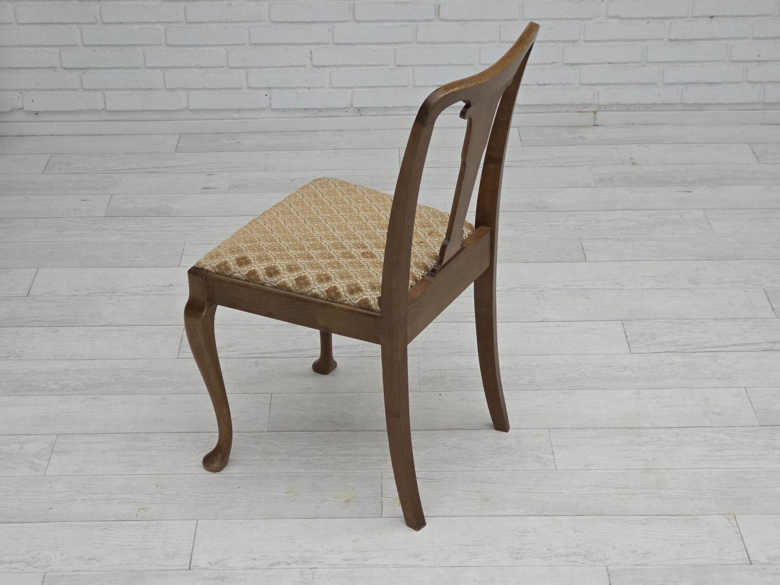 photo buy 1930s, Set Of 6 Danish Vintage Chairs, Furniture Velour, Oak Wood, Reupholstered.