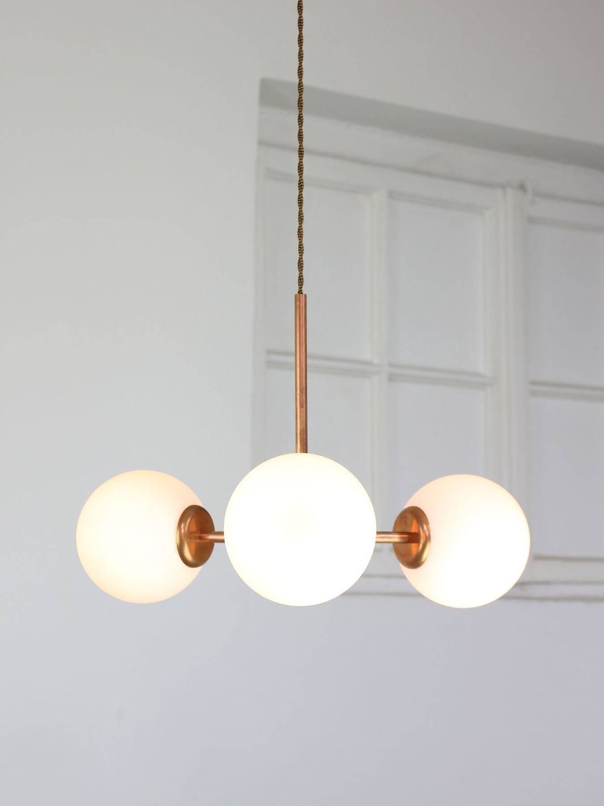 photo for sale Mid Century Modern Italian Chandelier In Copper And Opaline Glass, 1960s