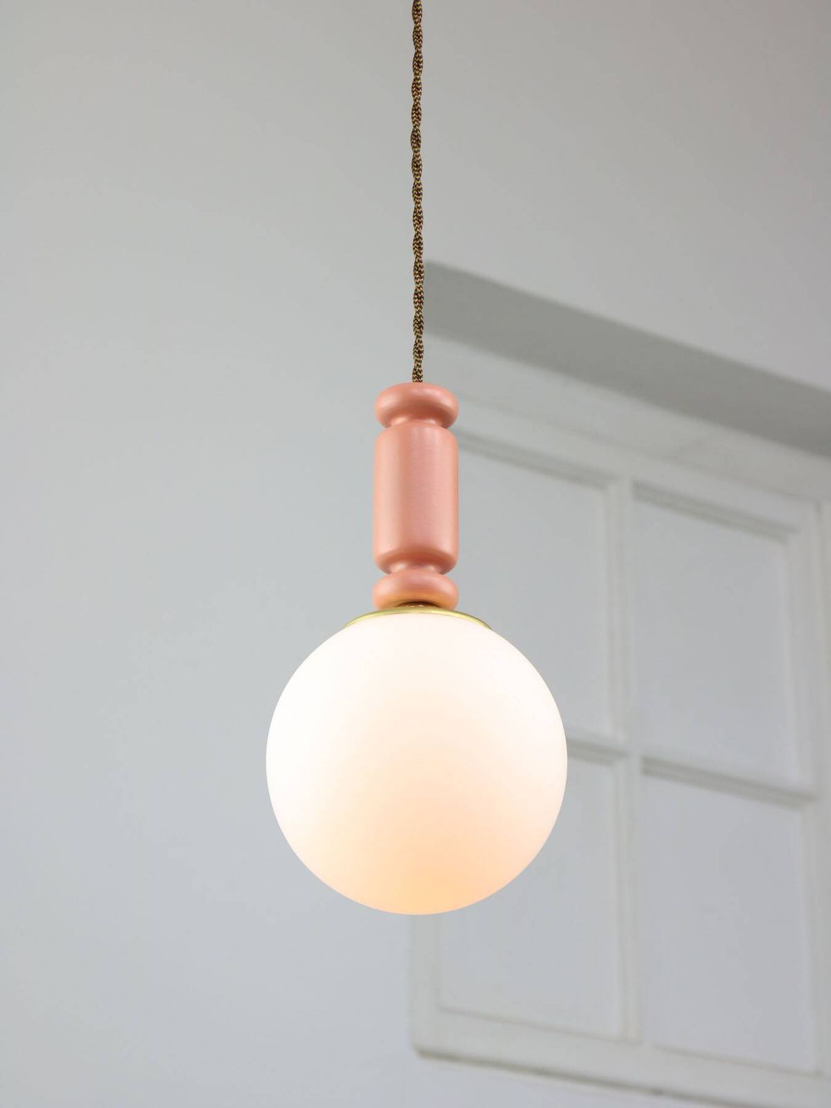 Lighting Mid Century Italian Brass & Opaline Glass Pendant Lamps, Set Of 2 photo