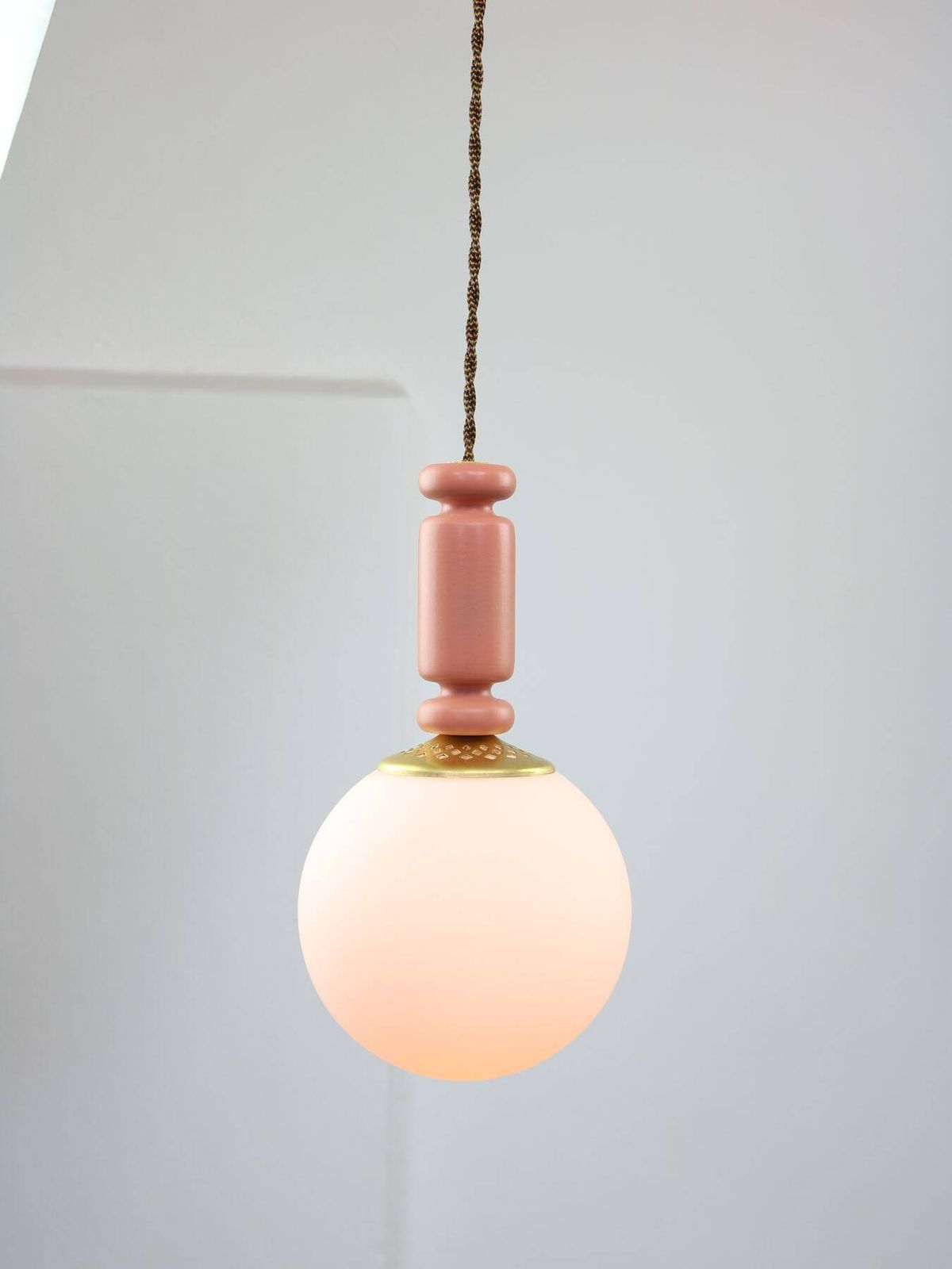 photo buy Mid Century Italian Brass & Opaline Glass Pendant Lamps, Set Of 2