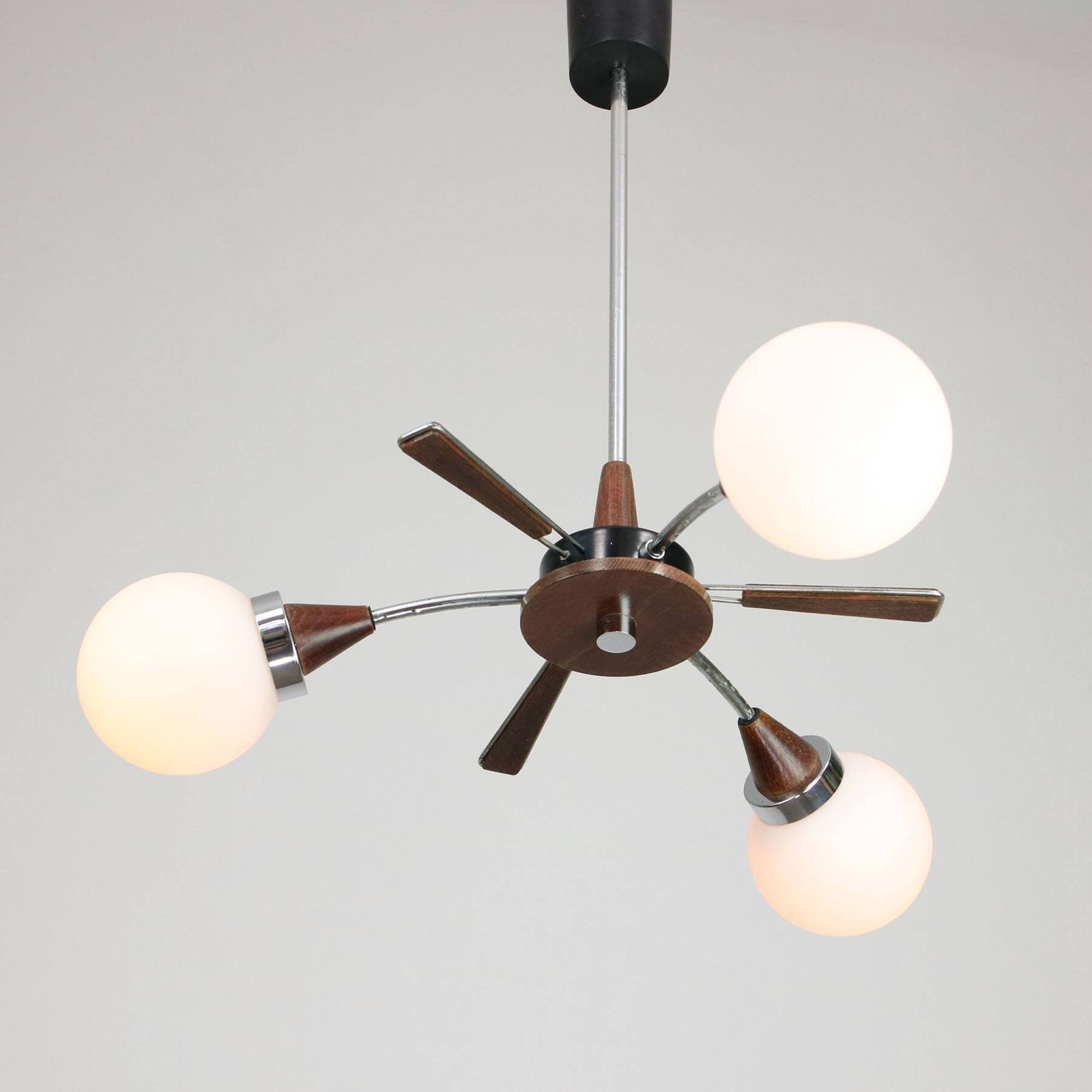 photo for sale Mid Century Modern Italian Chrome And Opaline Chandelier
