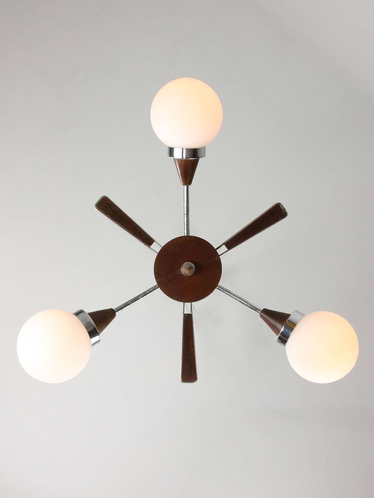 Lighting Mid Century Modern Italian Chrome And Opaline Chandelier photo