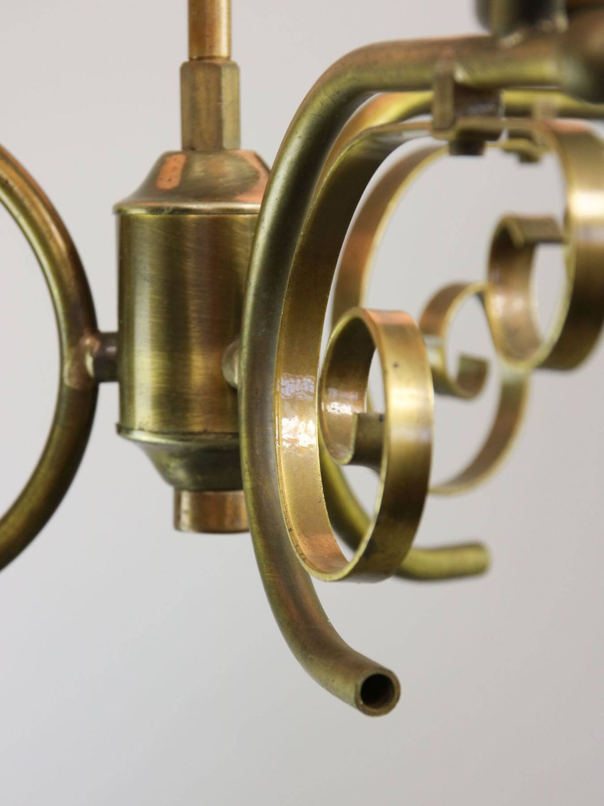 Vintage Italian Brass And Opaline Chandelier photo Lighting