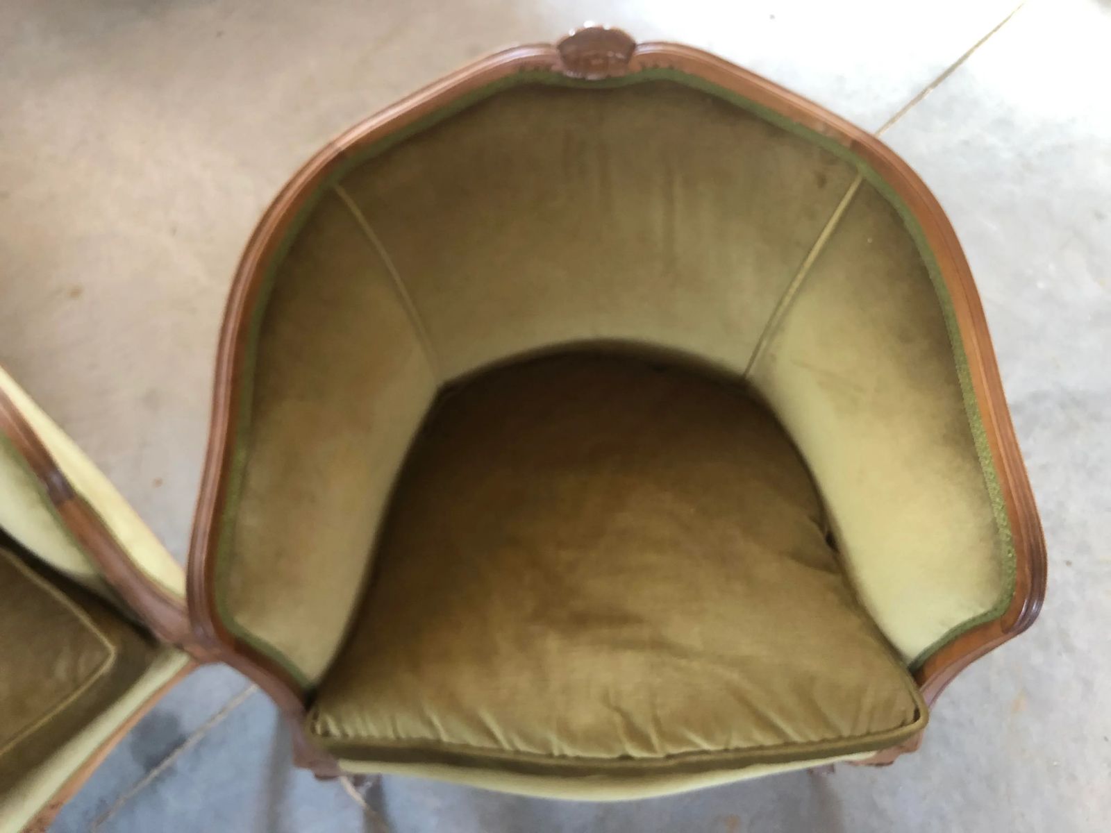 Mid 20th Century Italian Style Armchairs And Sofa In Walnut Wood Carved   3 Pieces photo buy