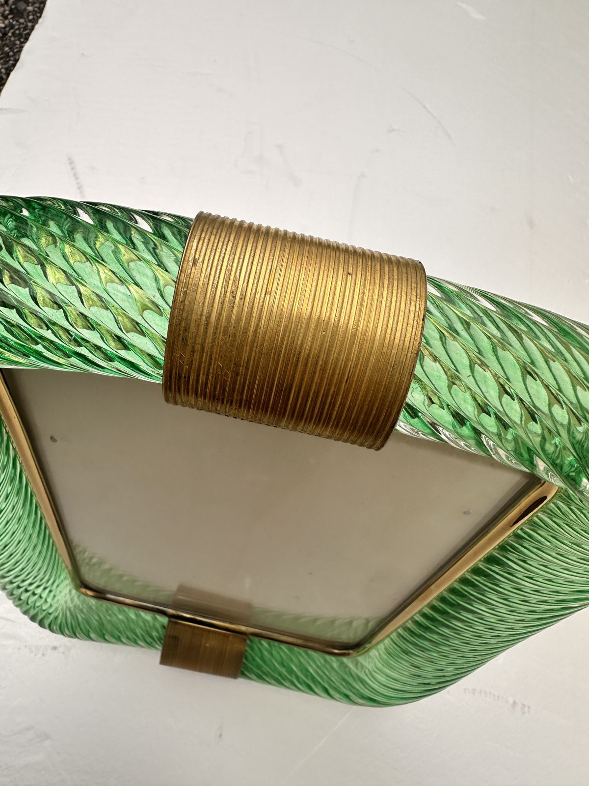 Mid Century Modern Style Green "Torchon" Murano Glass Picture Frame And Brass In Barovier Style photo 1477.0
