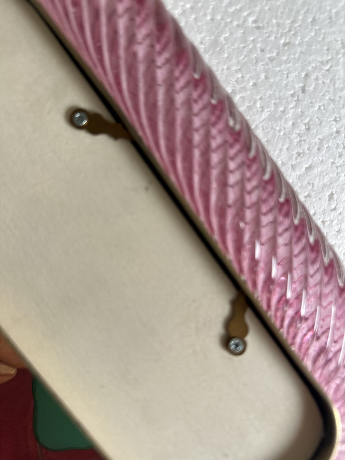 Mid Century Modern Style Pink "Torchon" Murano Glass Small Picture Frame And Brass In Barovier Style photo furniture