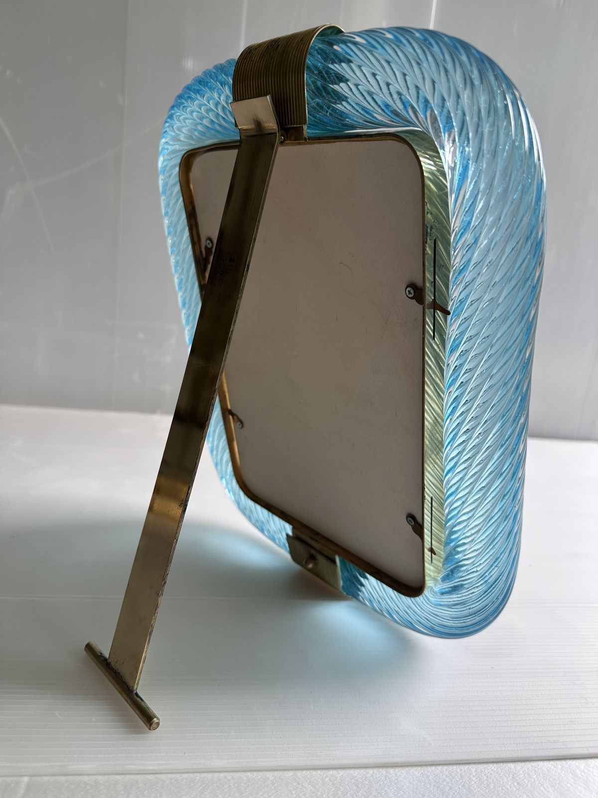 Mid Century Modern Style Light Blue"Torchon" Murano Glass Picture Frame And In Barovier Style photo furniture