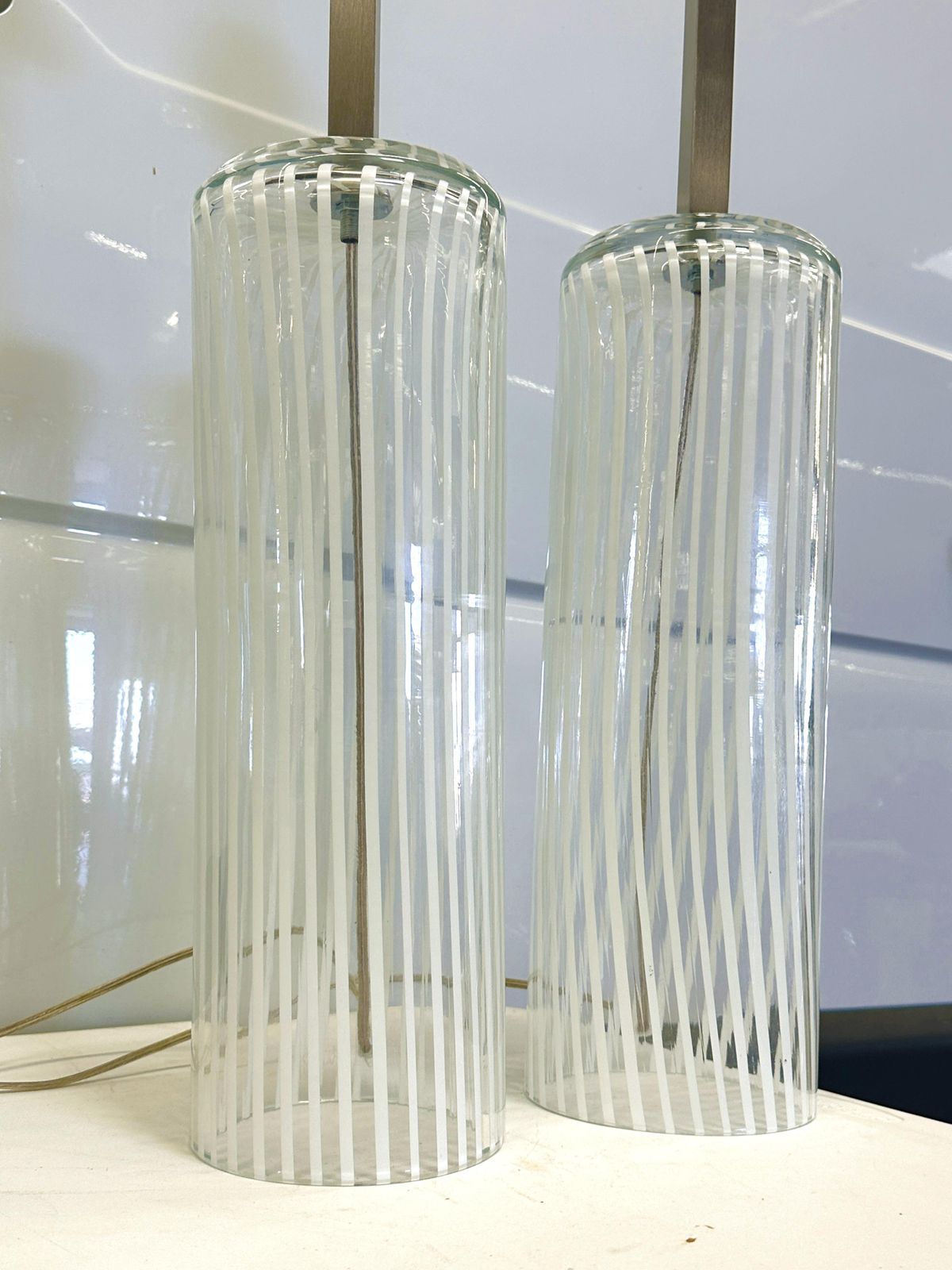 Set Of Two Milky White “Canne Di Filigrana” Filigree Rods Murano Glass