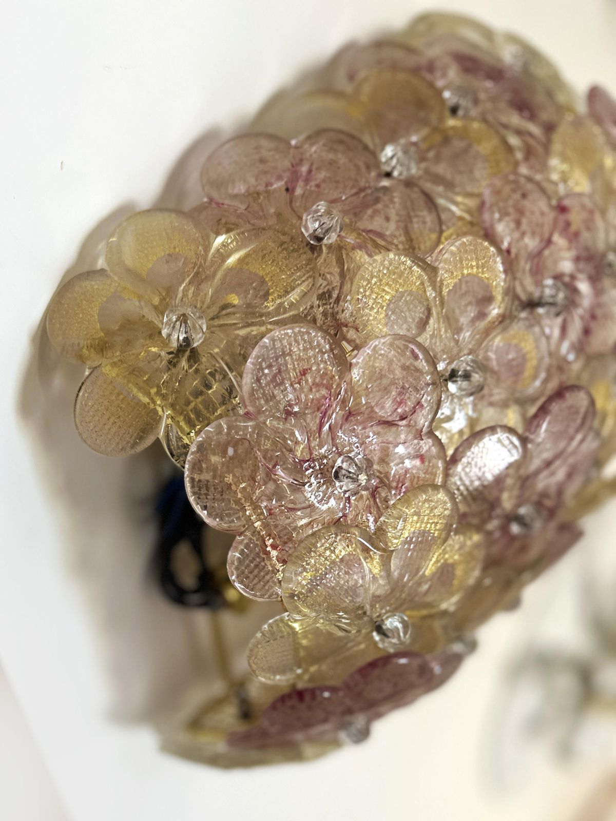 Set Of Two Venetian Gold And Violet "Flowers" Murano Glass Wall Sconces photo for sale