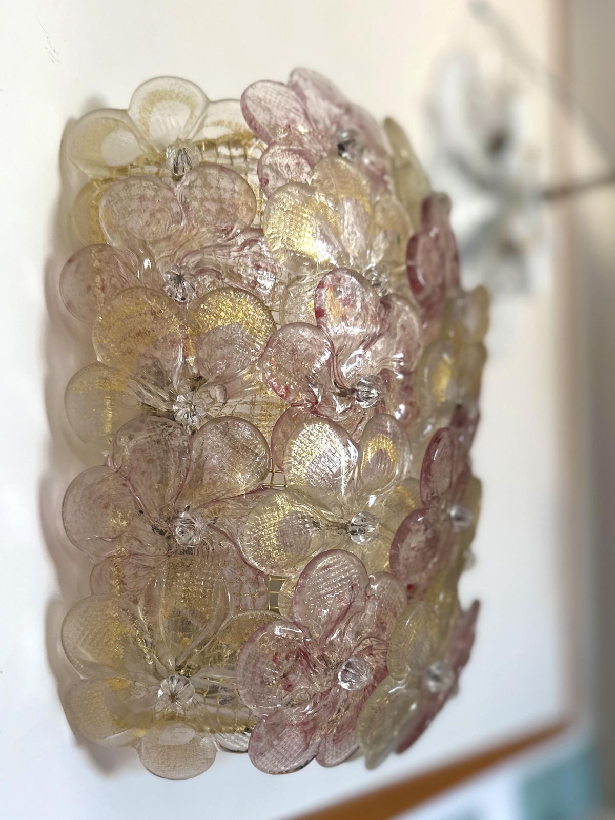 Set Of Two Venetian Gold And Violet "Flowers" Murano Glass Wall Sconces photo 2219.0