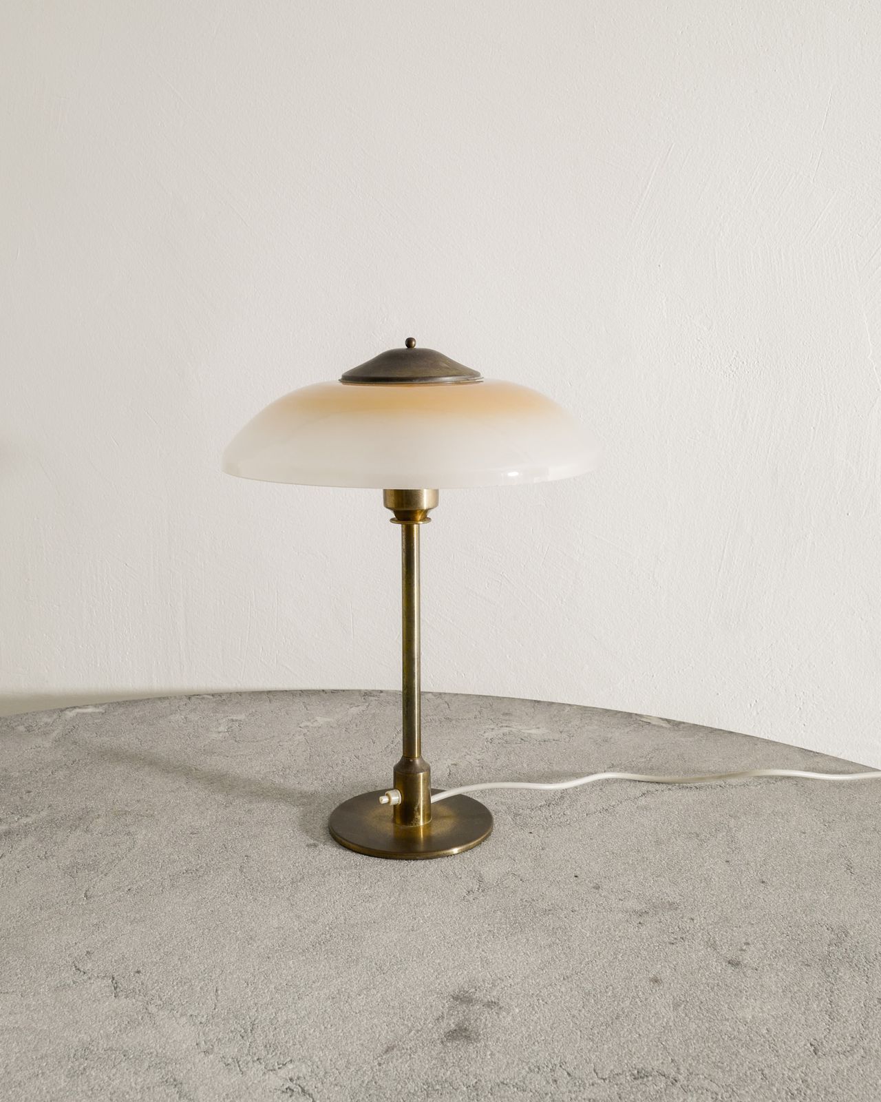 Danish Mid Century Table Lamp In Brass & Opaline Glass By Fog & Mørup Denmark, 1950s