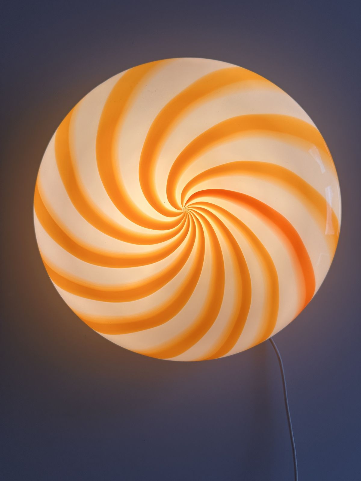 Contemporary Italian Milky White And Clear Amber Swirls Murano Glass Flush Mount Or Wall Sconce photo vinterior