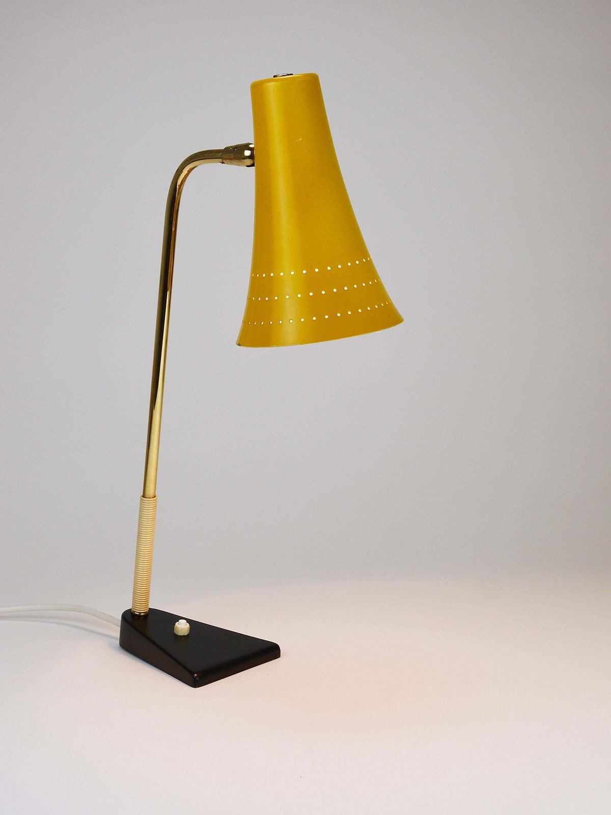J.T. Kalmar Yellow Table Desk Side Lamp, Brass & Iron, Vienna, Austria, 1950s photo Lighting
