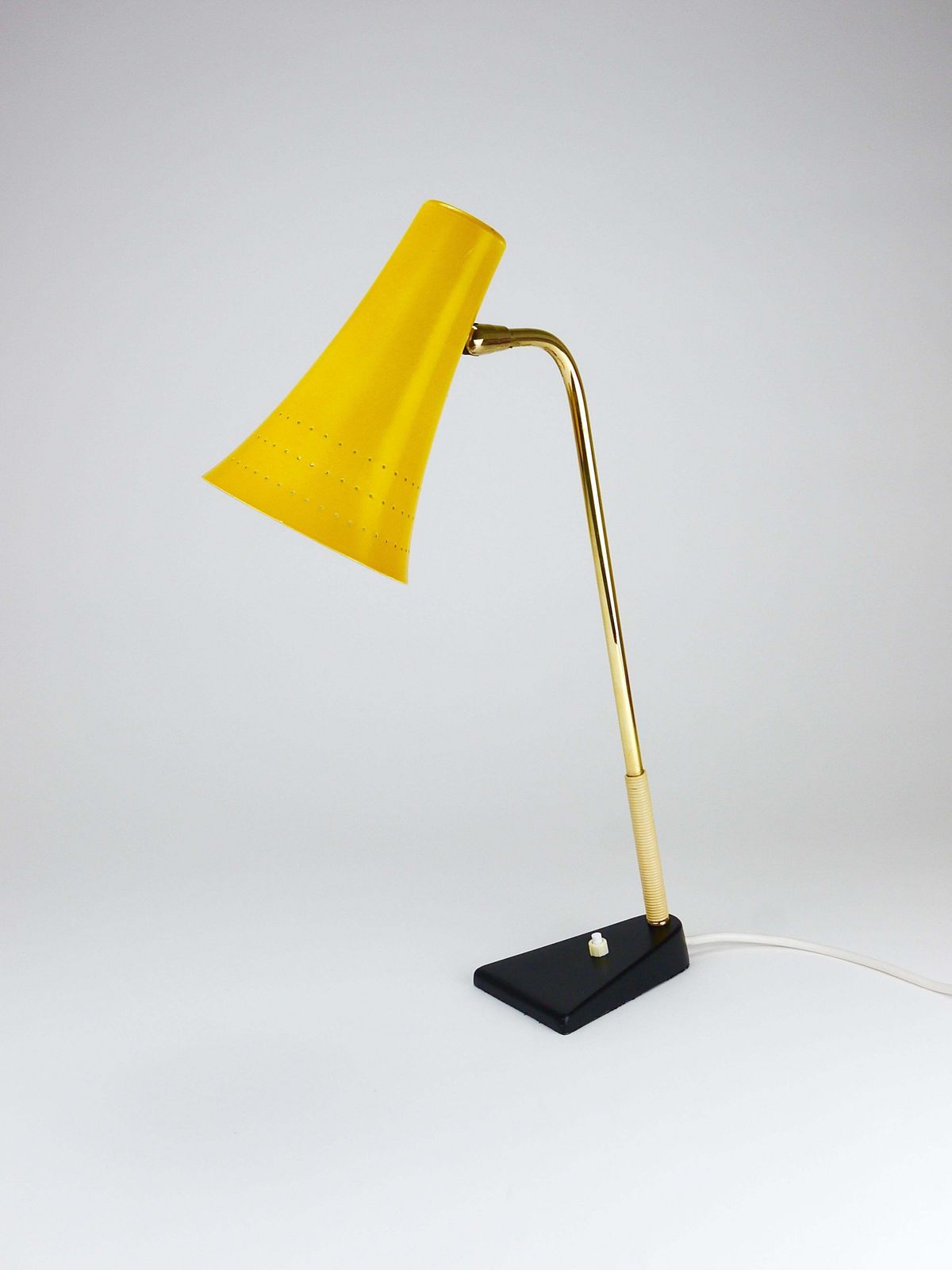 photo buy J.T. Kalmar Yellow Table Desk Side Lamp, Brass & Iron, Vienna, Austria, 1950s