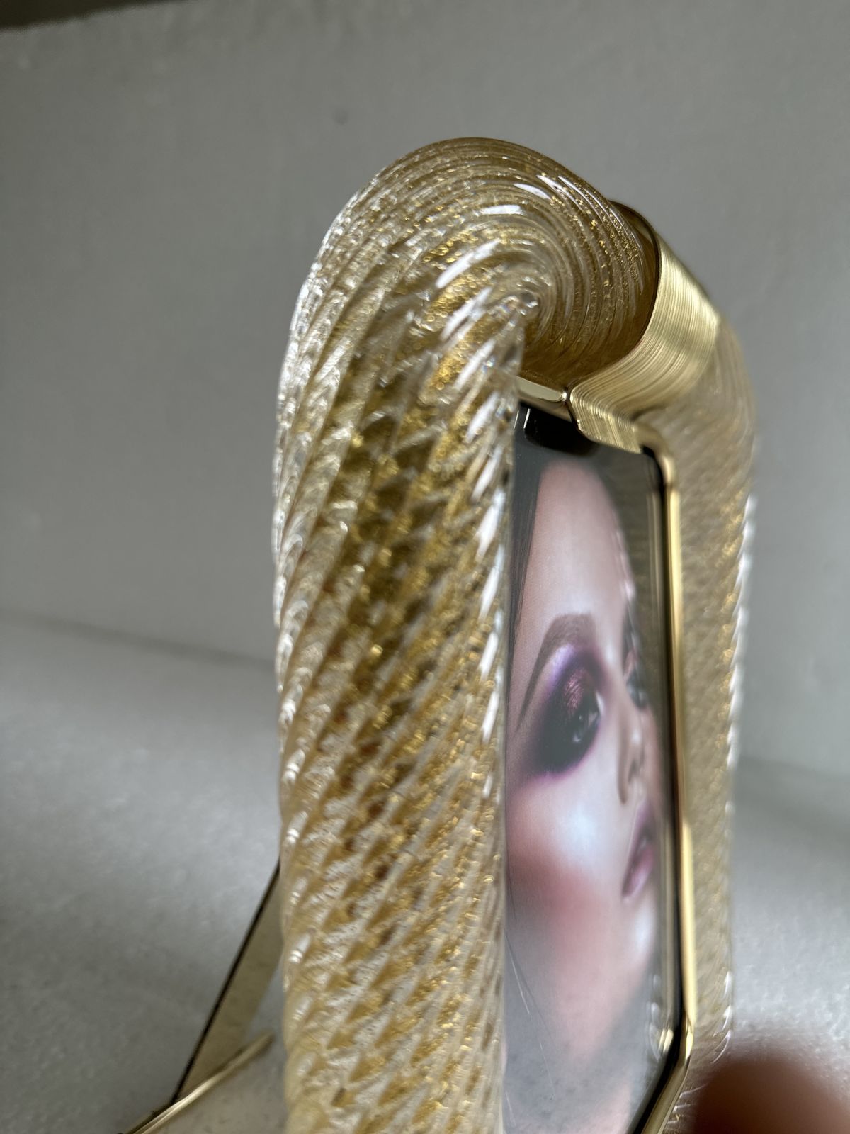 Mid Century Modern Style Gold "Torchon" Murano Glass Small Picture Frame And Brass In Barovier Style photo furniture