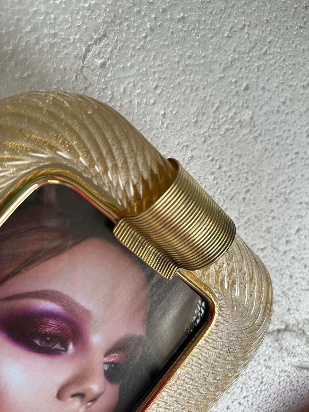 Mid Century Modern Style Gold "Torchon" Murano Glass Small Picture Frame And Brass In Barovier Style photo for sale