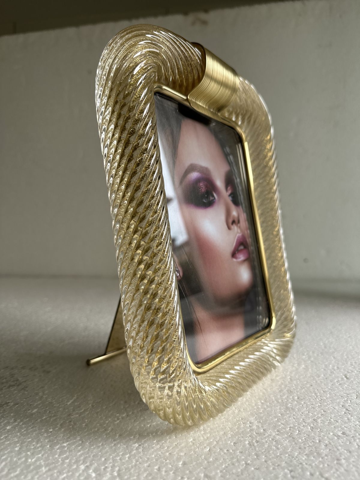 Mid Century Modern Style Gold "Torchon" Murano Glass Small Picture Frame And Brass In Barovier Style photo Home Decor