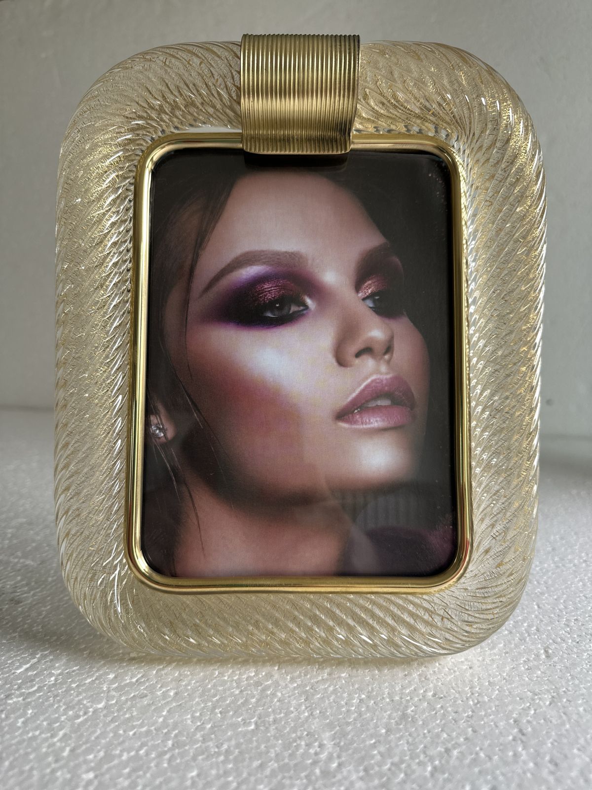 Mid Century Modern Style Gold "Torchon" Murano Glass Small Picture Frame And Brass In Barovier Style photo buy