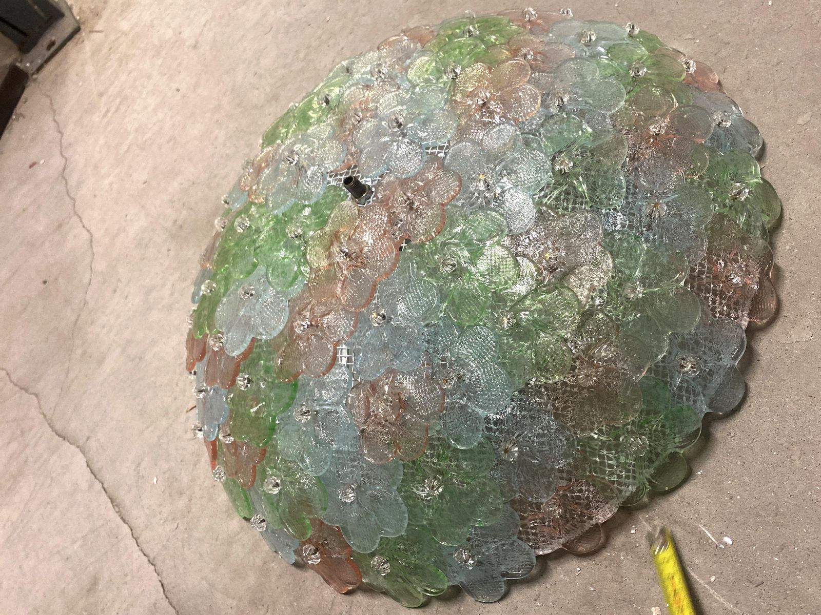 Venetian Green, Pink, And Light Blue Flowers Murano Glass Flush Mount photo furniture