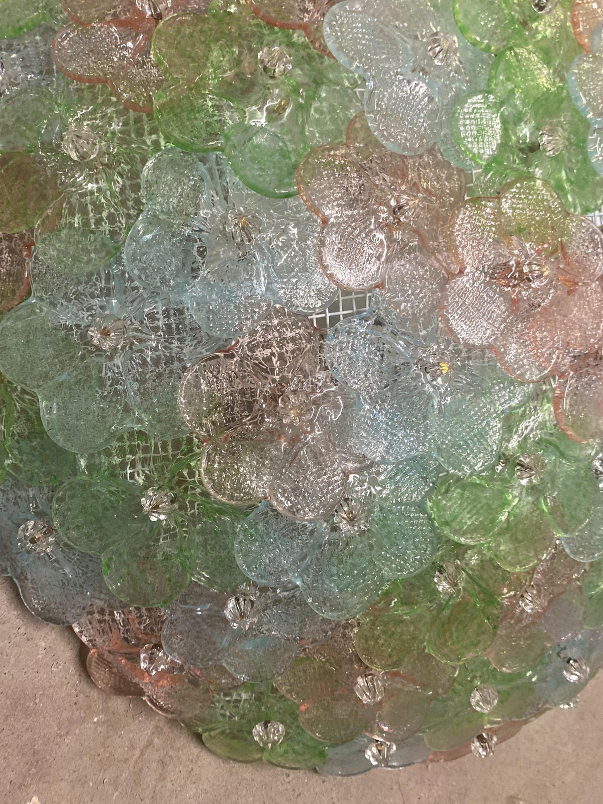 Venetian Green, Pink, And Light Blue Flowers Murano Glass Flush Mount photo vinterior