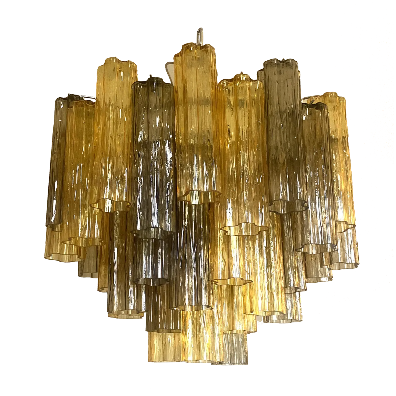 Amber And Fume’ “Tronchi” Murano Glass Chandelier In Venini Style