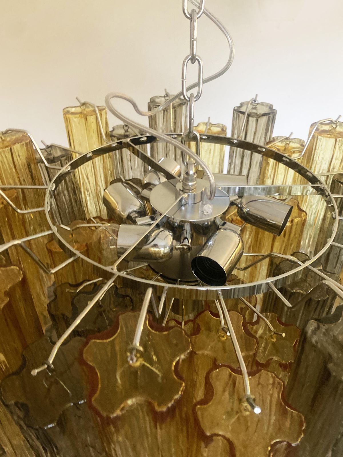 Amber And Fume’ “Tronchi” Murano Glass Chandelier In Venini Style photo vintage