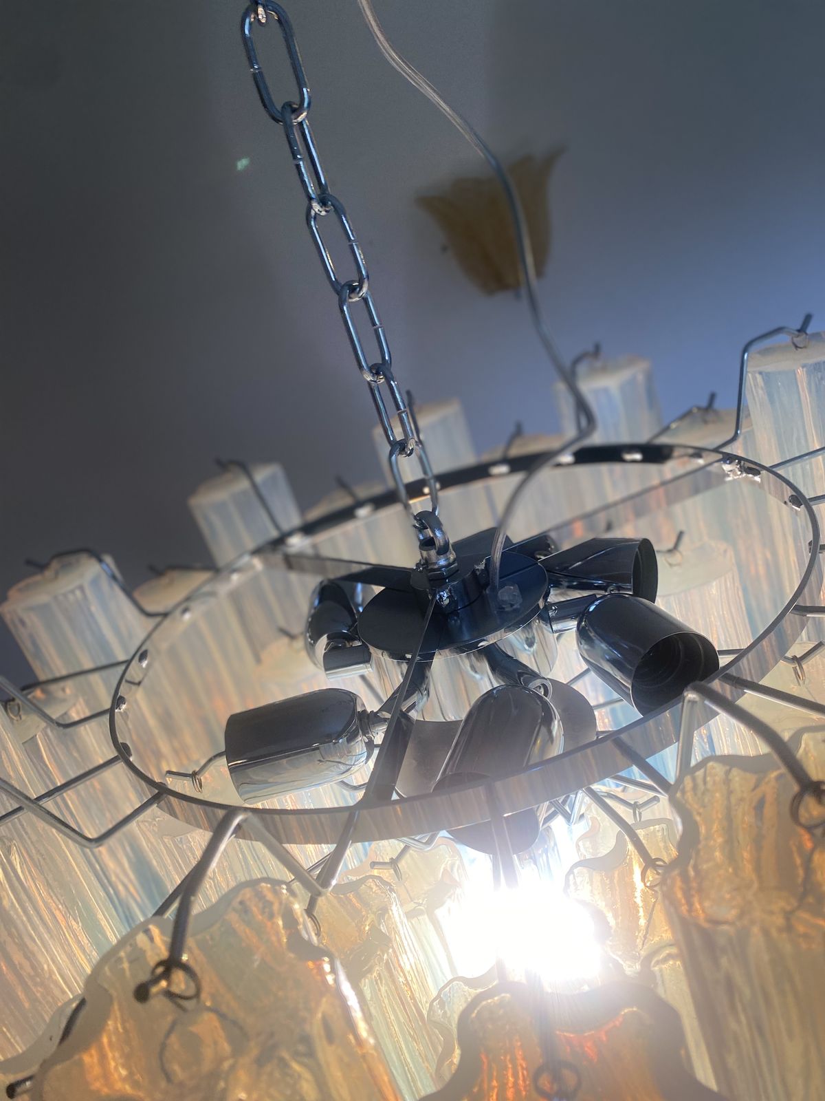 Contemporary Opal “Tronchi” Murano Glass Chandelier In Venini Style photo vinterior