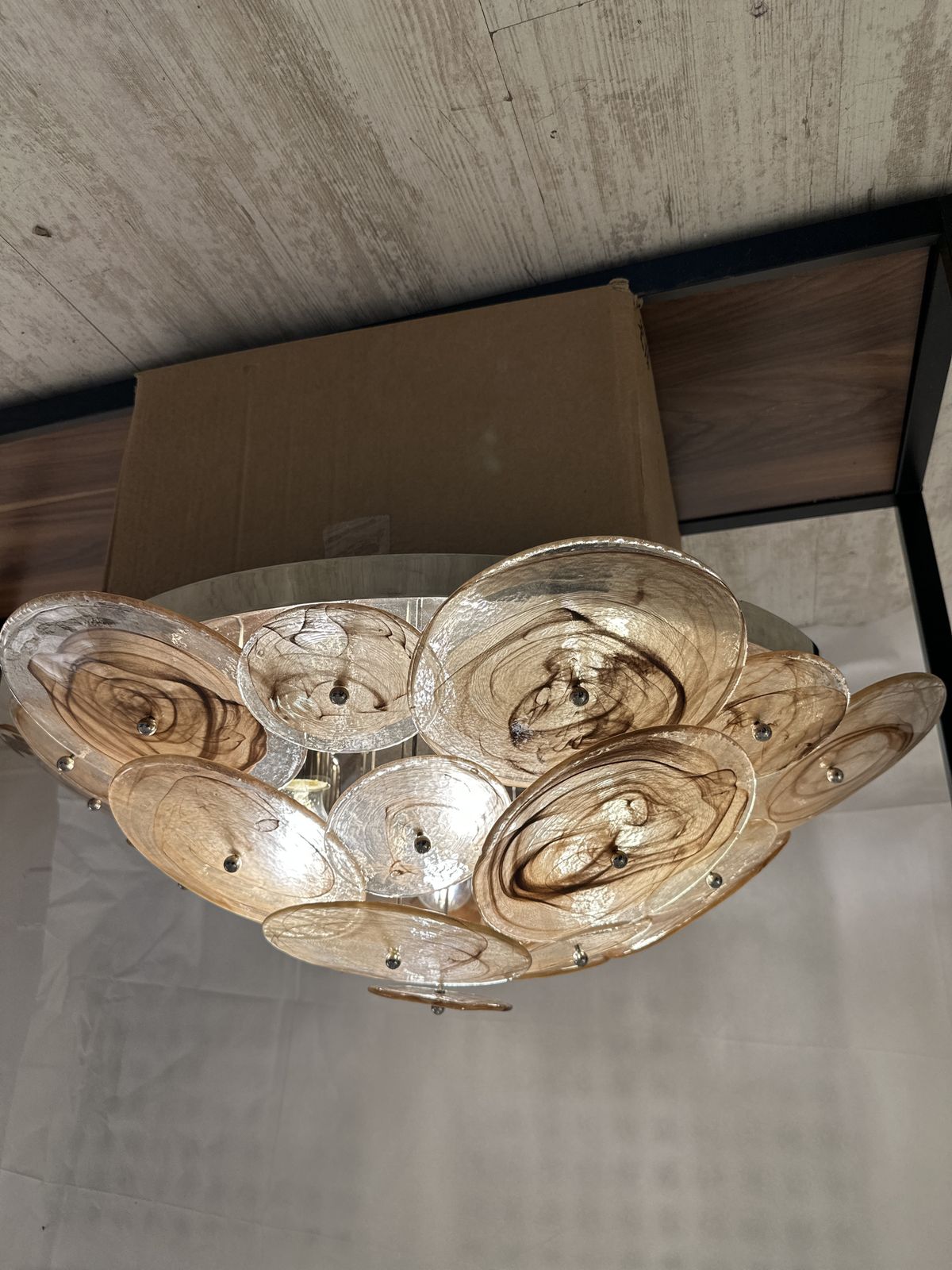 Contemporary Venied Brown Disks Murano Glass Style Flush Mount photo Lighting