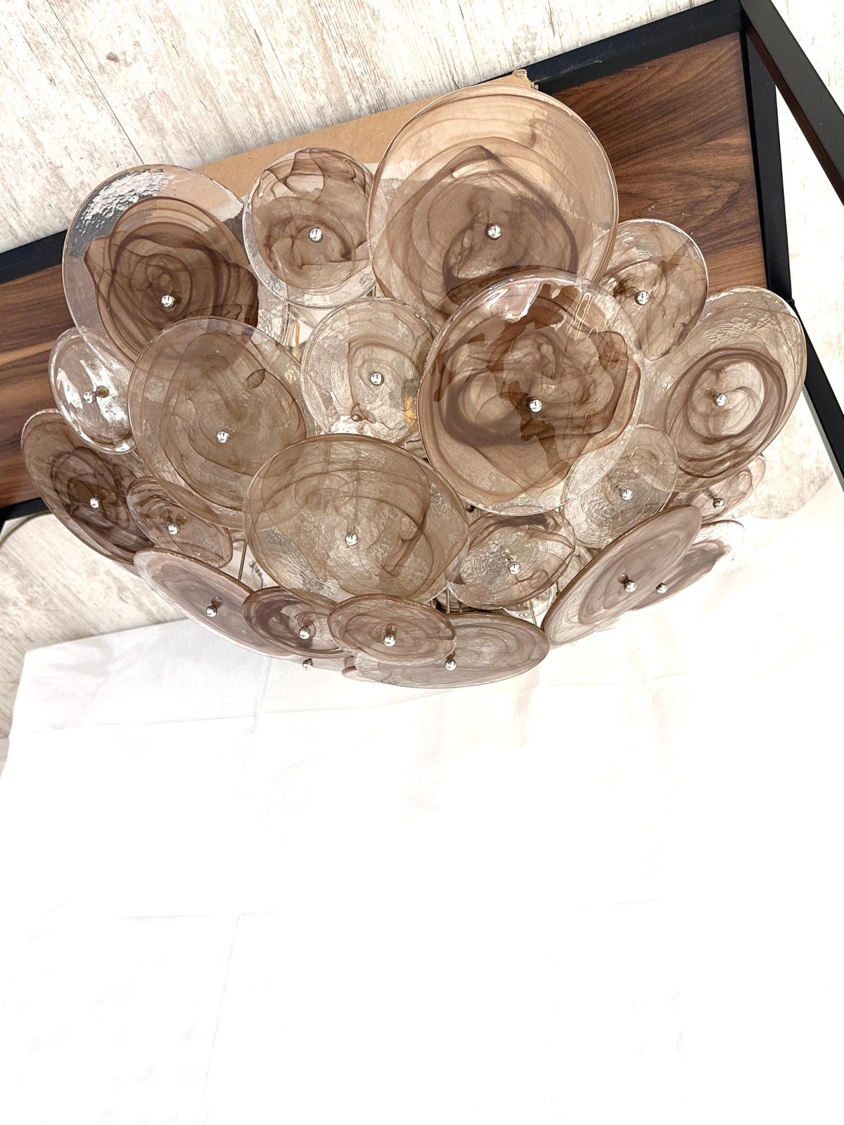 Contemporary Venied Brown Disks Murano Glass Style Flush Mount photo vinterior