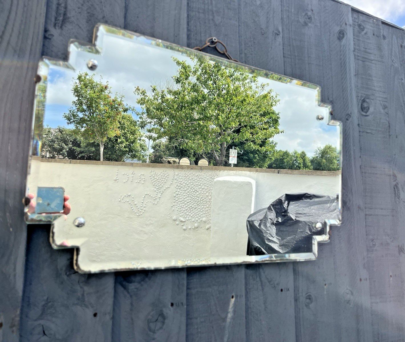 Antique 20's Art Deco Stepped Bevelled Bathroom Chrome Caps Mantel Wall Mirror photo for sale
