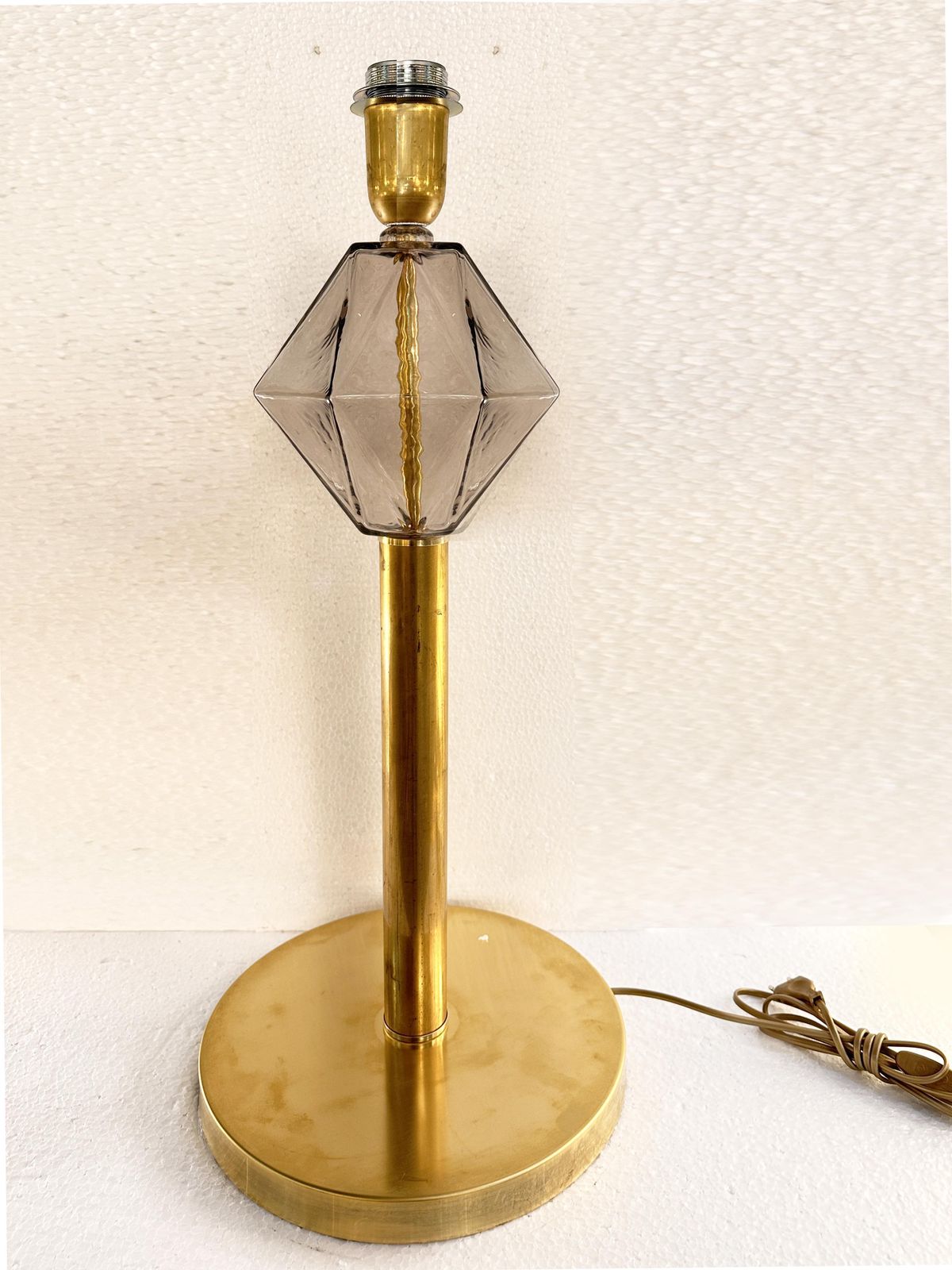 Set Of Two Contemporary Italian Fumè Murano Glass Table Lamps With Unlaquered Brass photo furniture