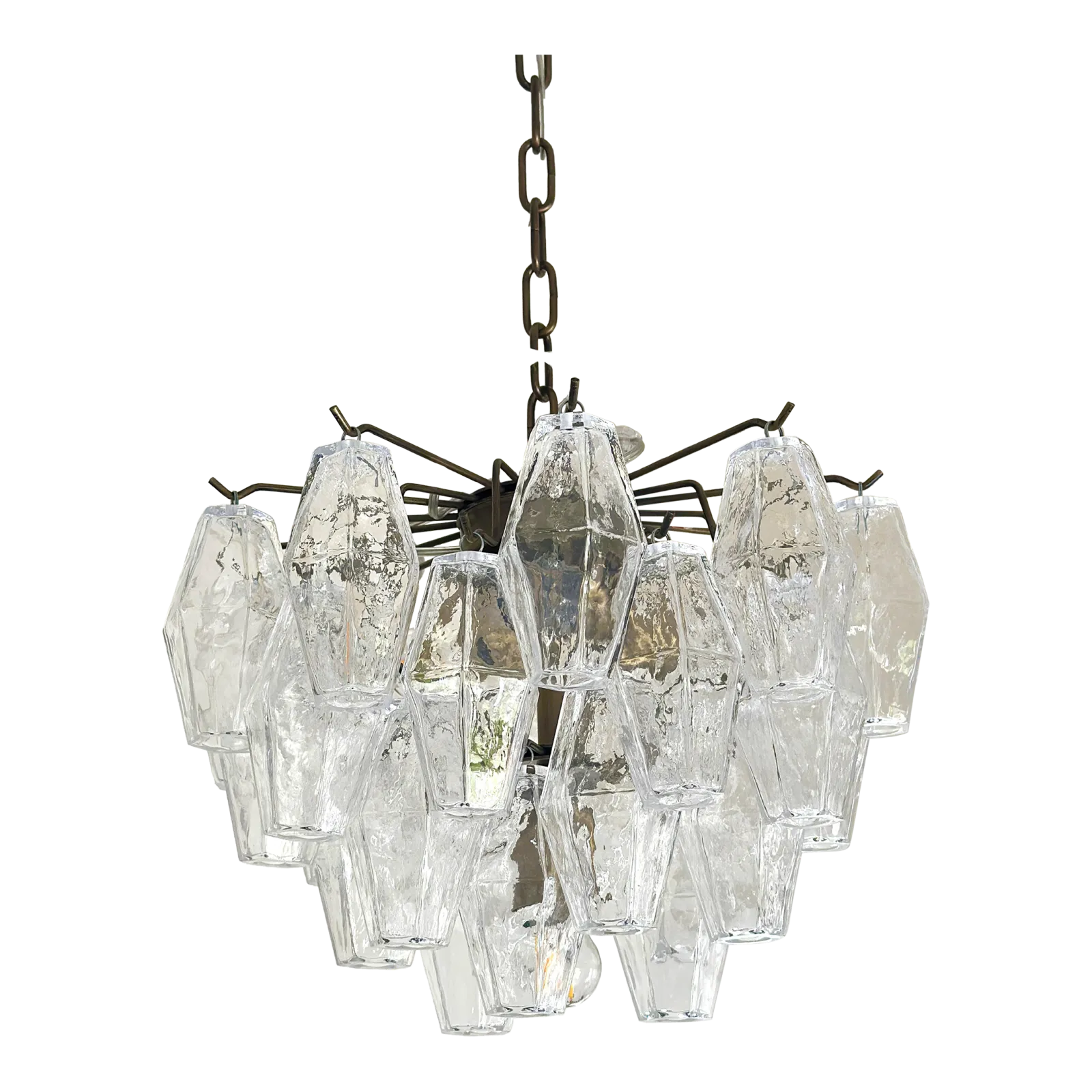 Contemporary Bronzed Chandelier With “Poliedri” Murano Glass In Venini Style