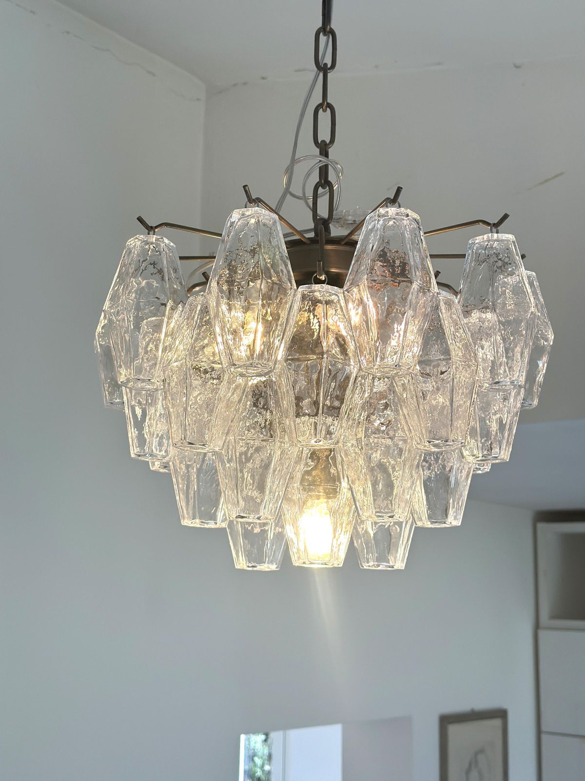 Contemporary Bronzed Chandelier With “Poliedri” Murano Glass In Venini Style photo furniture