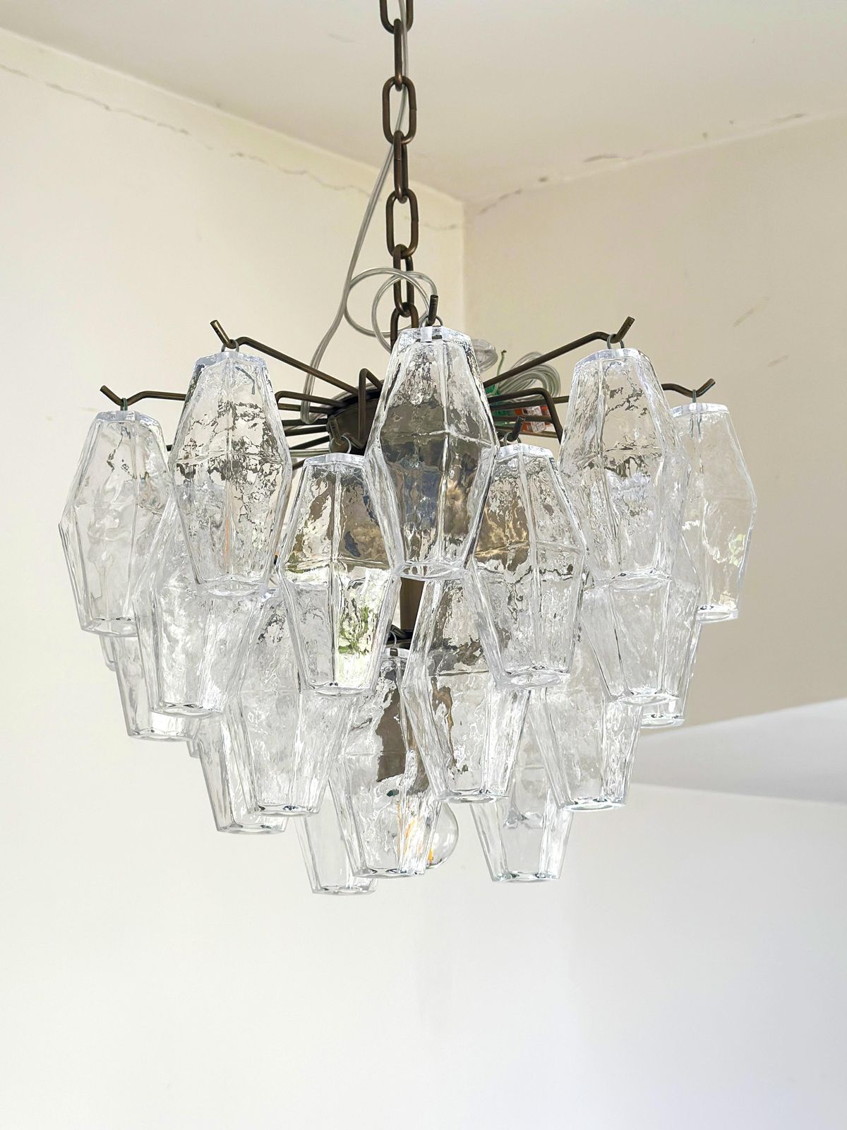 Contemporary Bronzed Chandelier With “Poliedri” Murano Glass In Venini Style photo vinterior