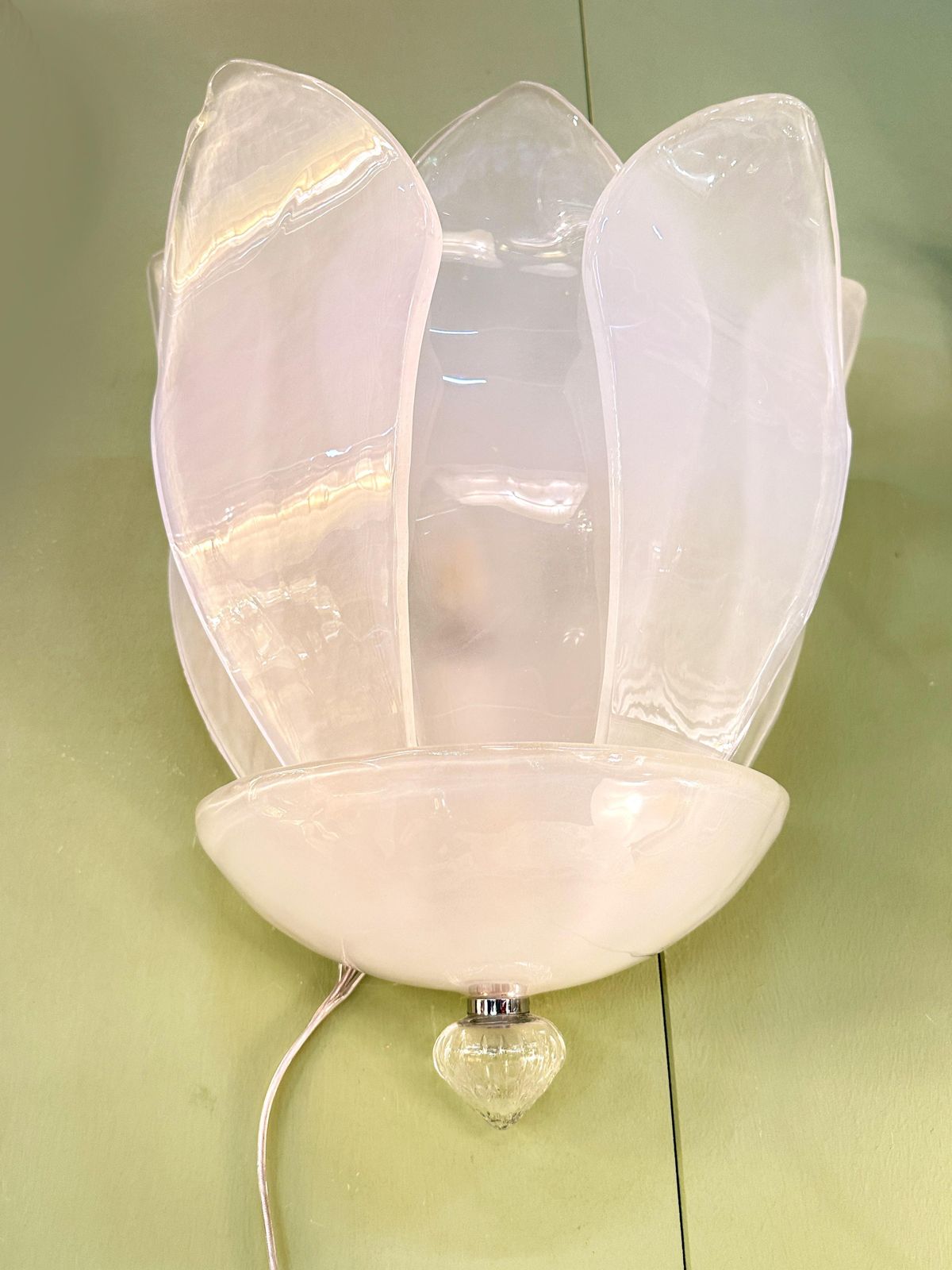 Contemporary Venetian Sanded Murano Glass Floreal Wall Sconces Set Of Two photo furniture