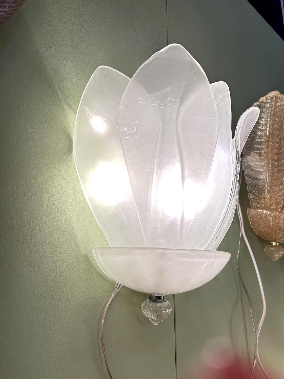 Contemporary Venetian Sanded Murano Glass Floreal Wall Sconces Set Of Two photo 5362.0