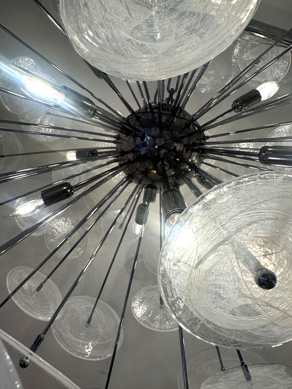 Contemporary Chromed Sputnik Chandelier With Venied White "Alabastro" Murano Glass Discs By Simoeng photo 8597.0
