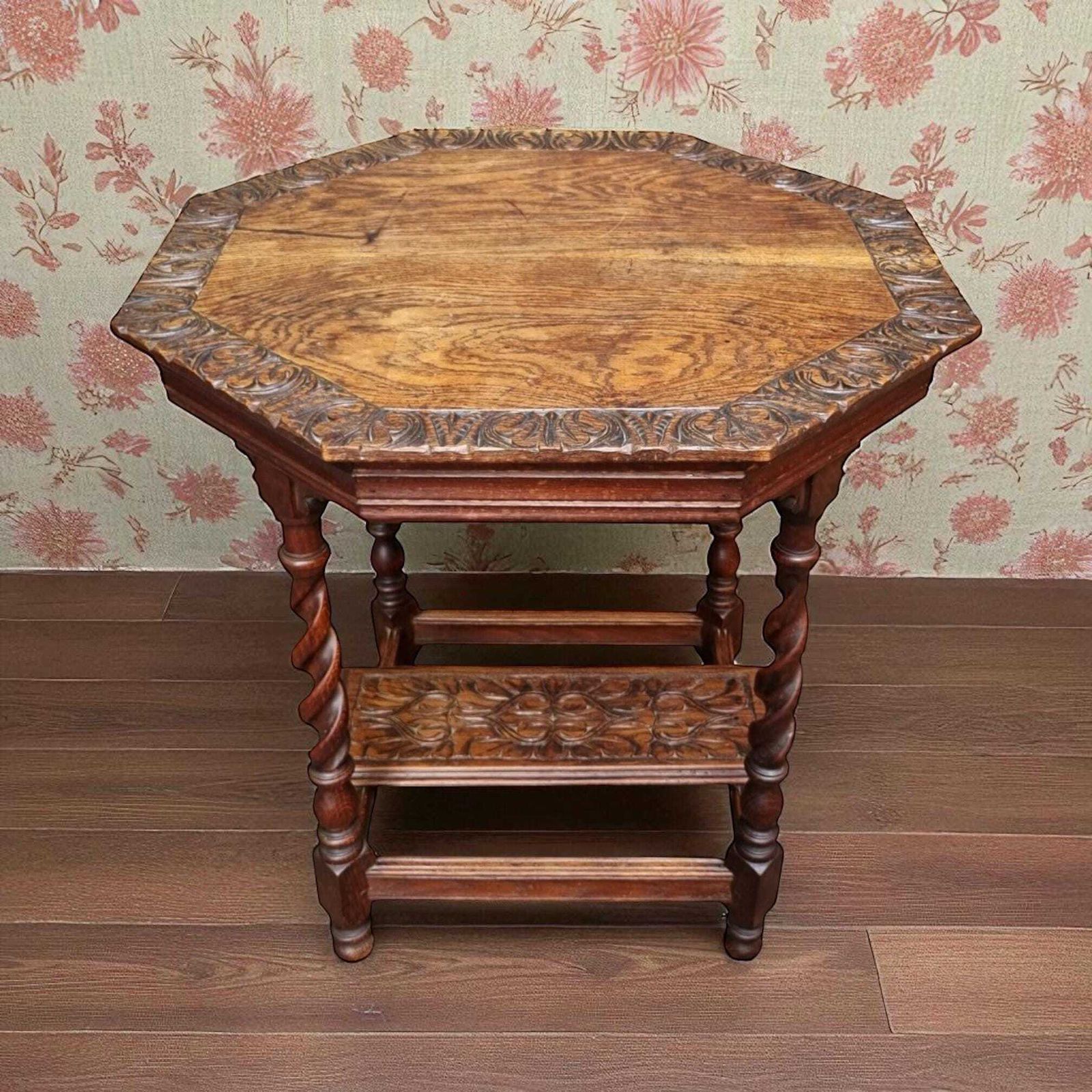 Antique Edwardian Six Sided Top Carving Occasional Table / Free Delivery