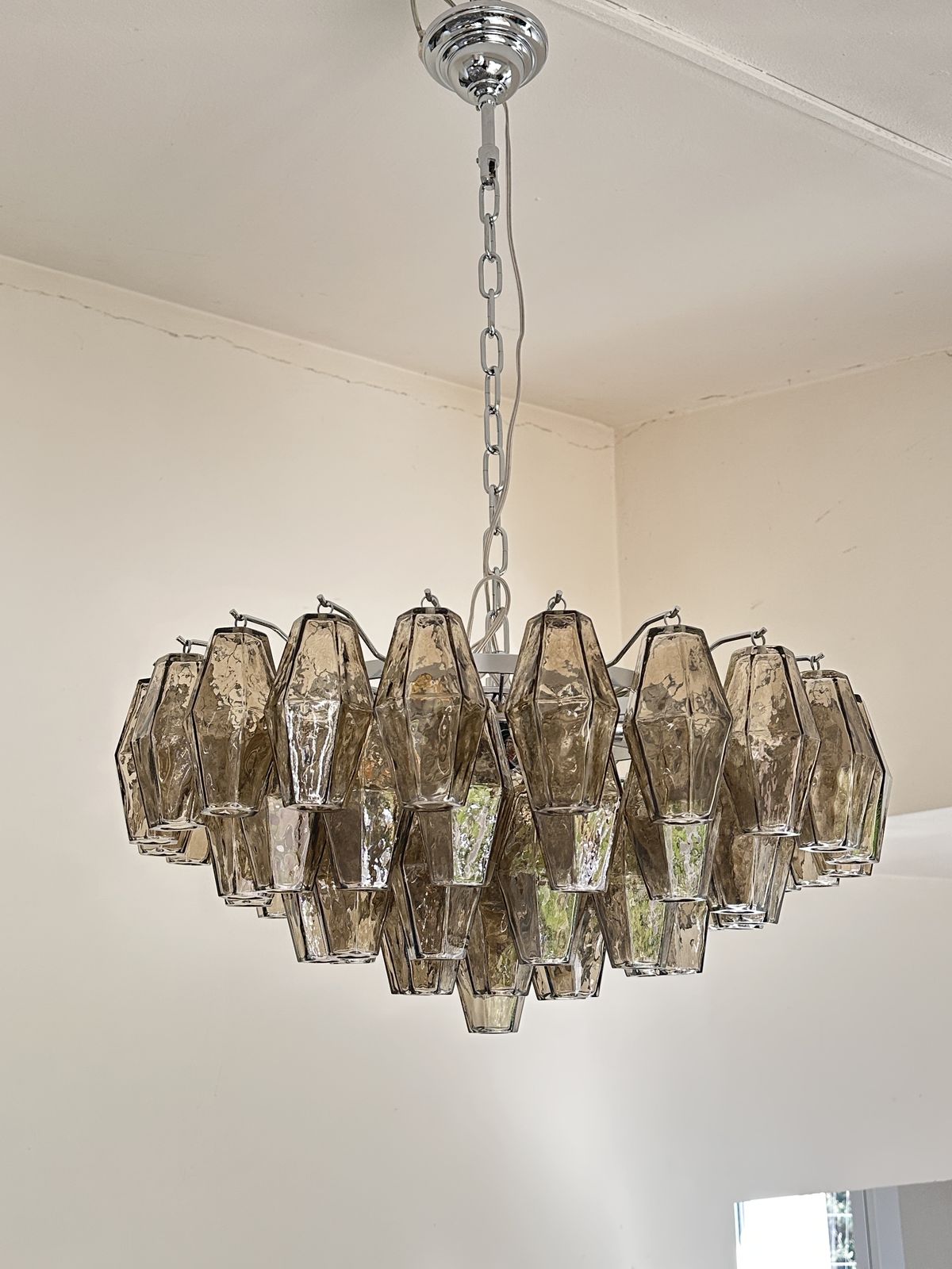 Contemporary Chandelier With Fume’ “Poliedri” Murano Glass In Venini Style photo Lighting