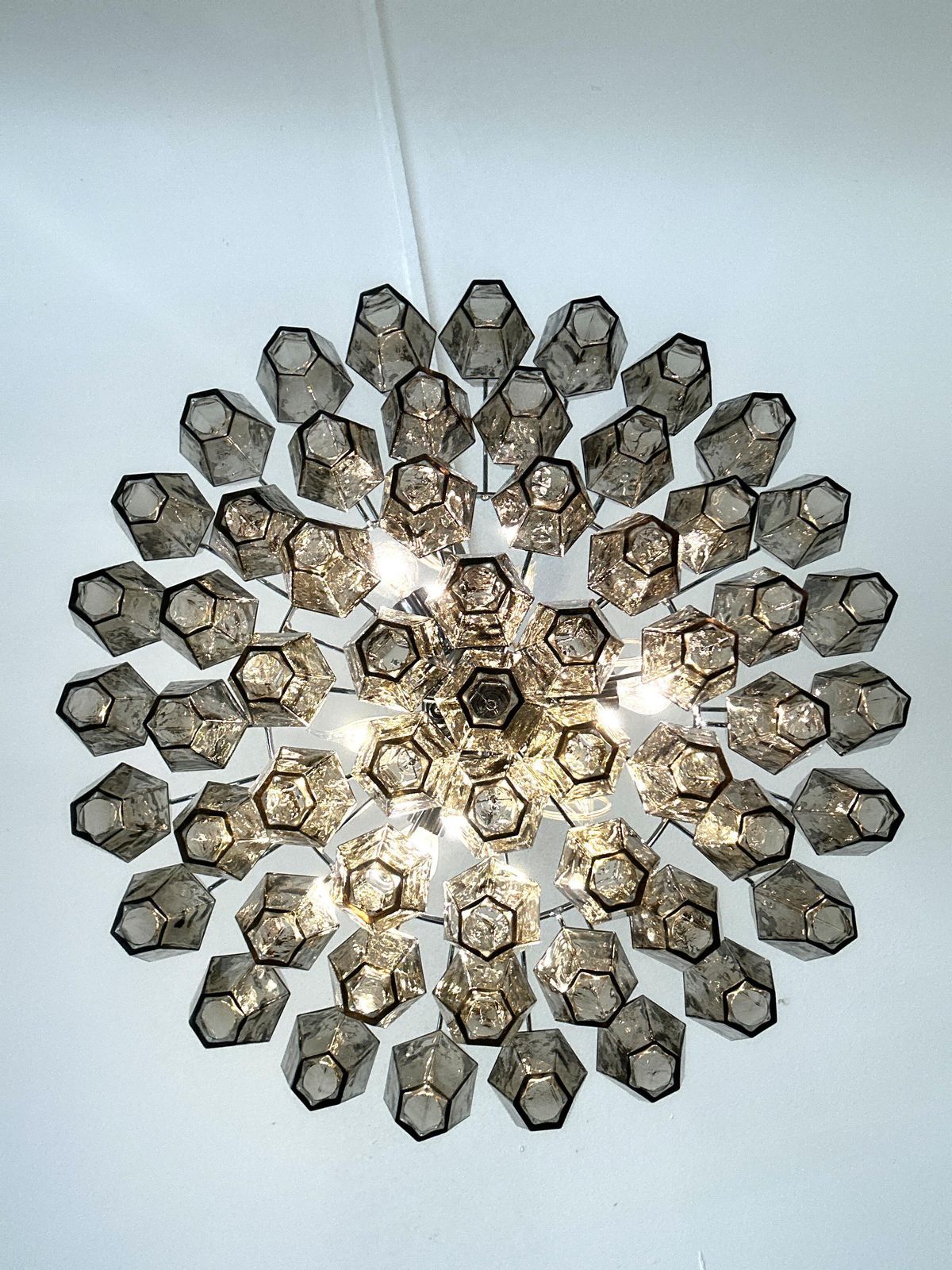 Contemporary Chandelier With Fume’ “Poliedri” Murano Glass In Venini Style photo vinterior