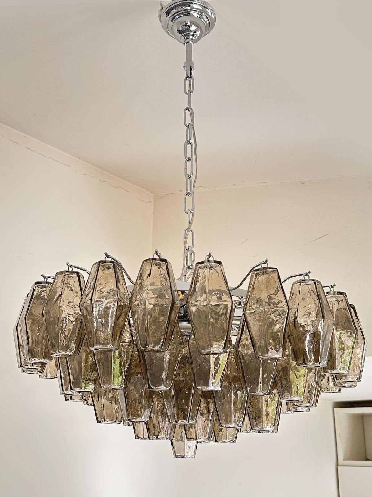 Contemporary Chandelier With Fume’ “Poliedri” Murano Glass In Venini Style photo buy