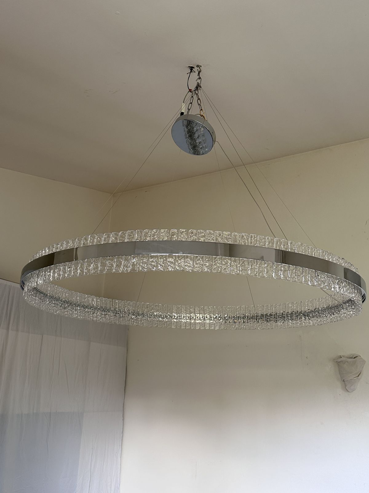 photo furniture Murano Glass "Ice" Chandelier Hammered Clear Glass In Polish Kromo Ring With Strip Led